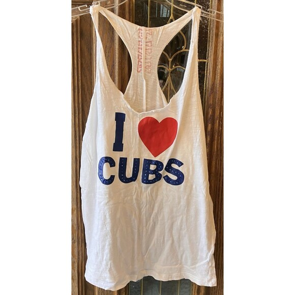 Victorias Secret PINK CHICAGO CUBS Tank Top 5th Ocean LOVE PINK Sz XS White - Picture 1 of 7